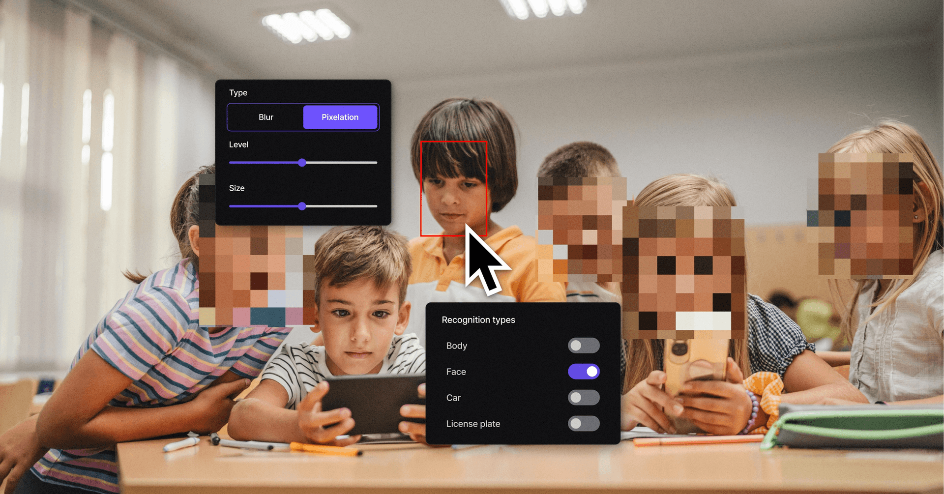 Image of multiple children playing online, using BlurMe for privacy protection in digital spaces.
