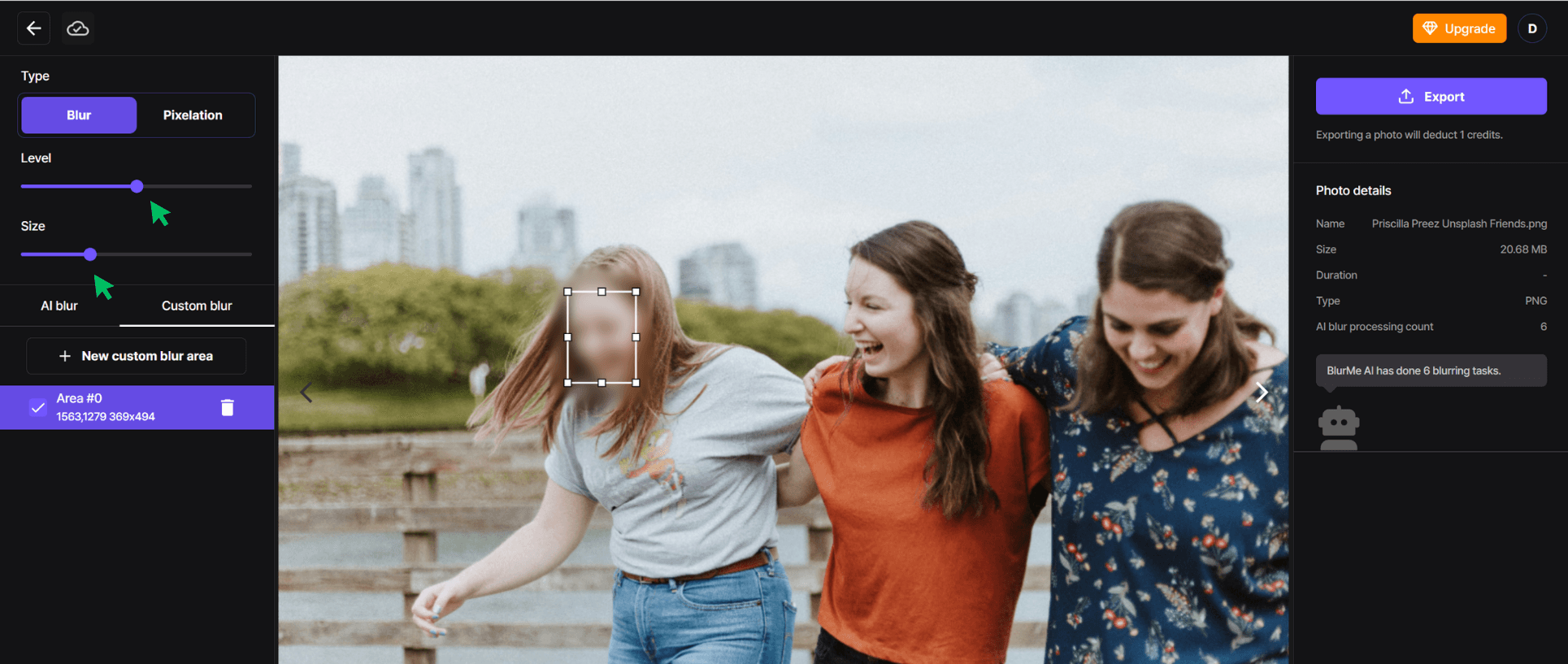 Slider tool in BlurMe’s interface allowing users to set the blur intensity for an image