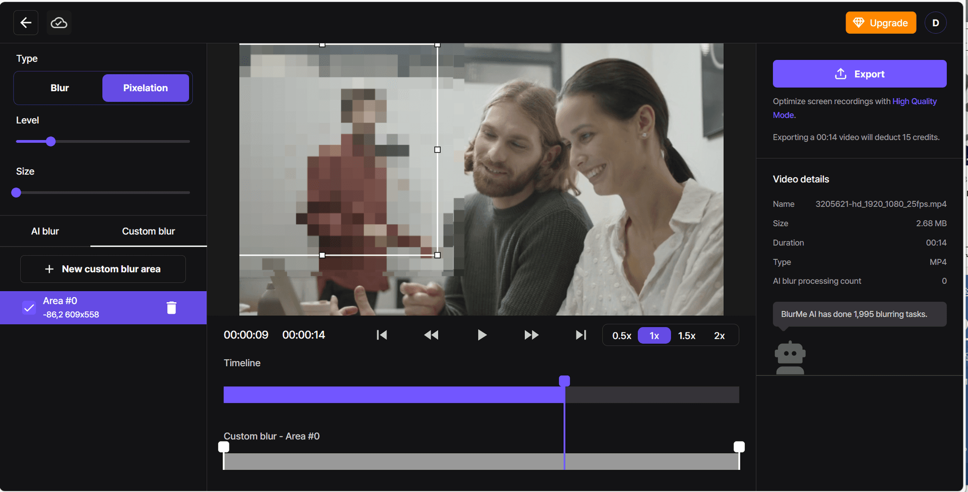 Screenshot di uno sfondo sfocato con diverse opzioni di intensità di sfocatura visibili