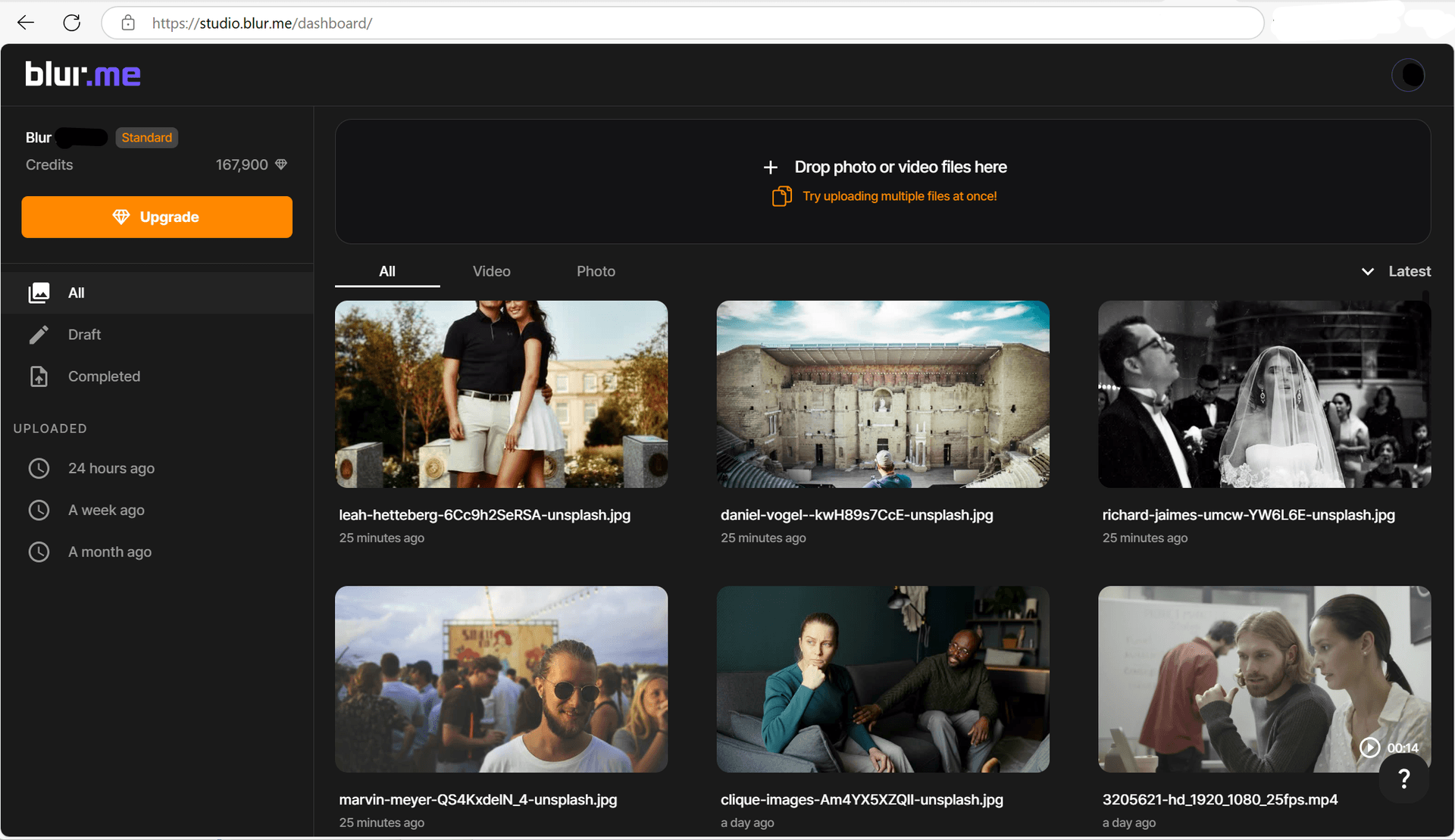 Screenshot of the BlurMe interface showing an image being uploaded to the Blur Image Online tool