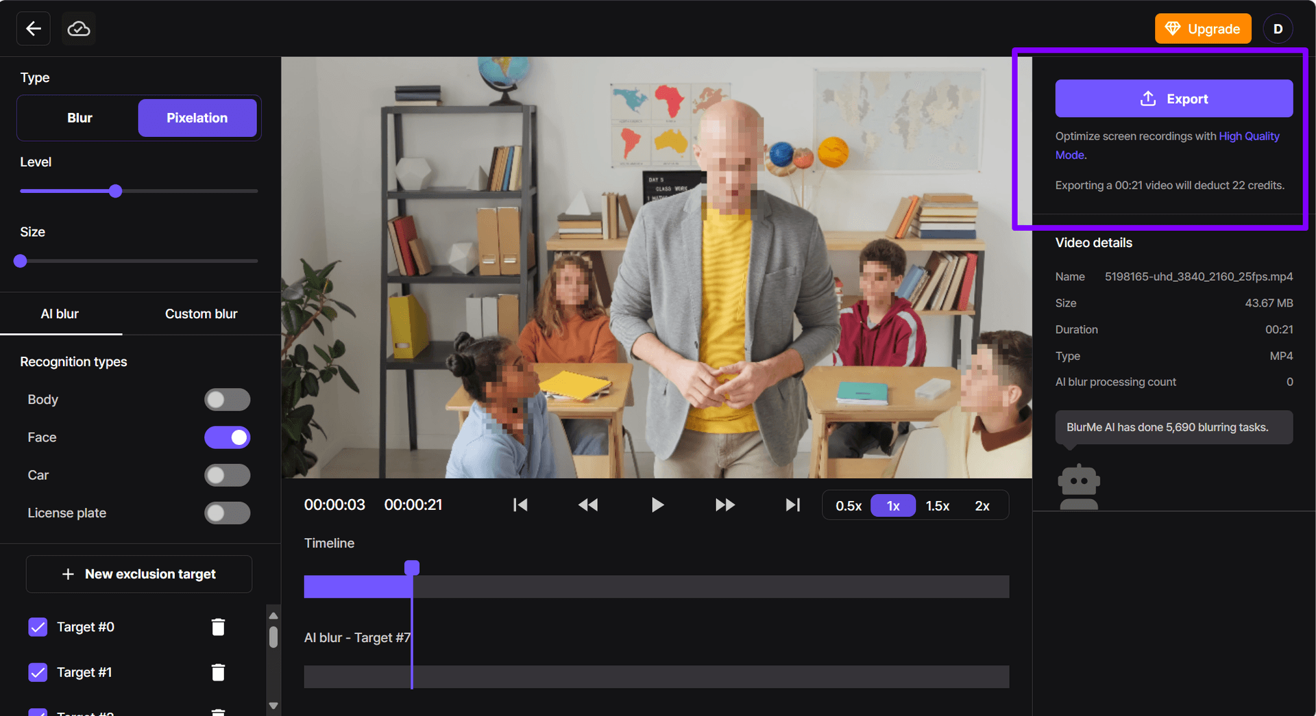 Previsualizando y exportando el video pixelado final