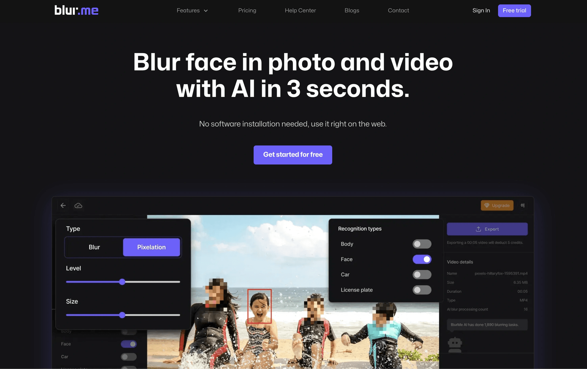 Startseite des BlurMe Fotorzensionseditors