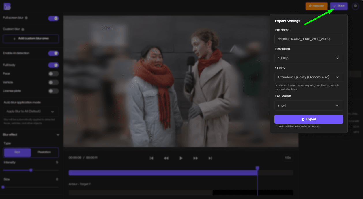 Export blurred background video.