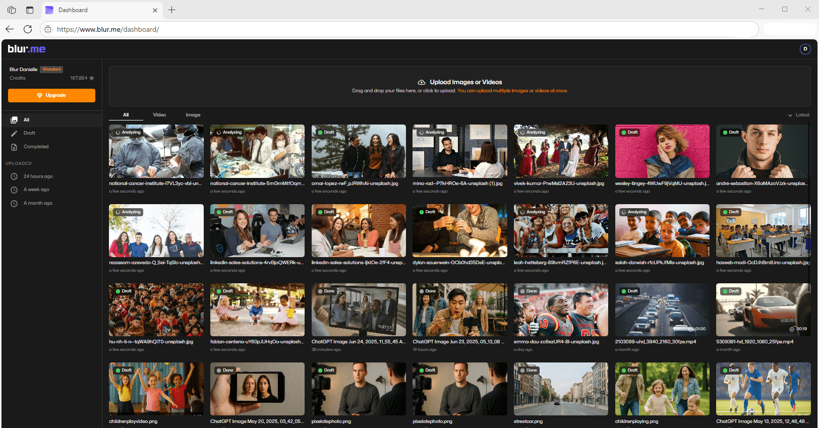 Screenshot of images uploaded to be pixelated.