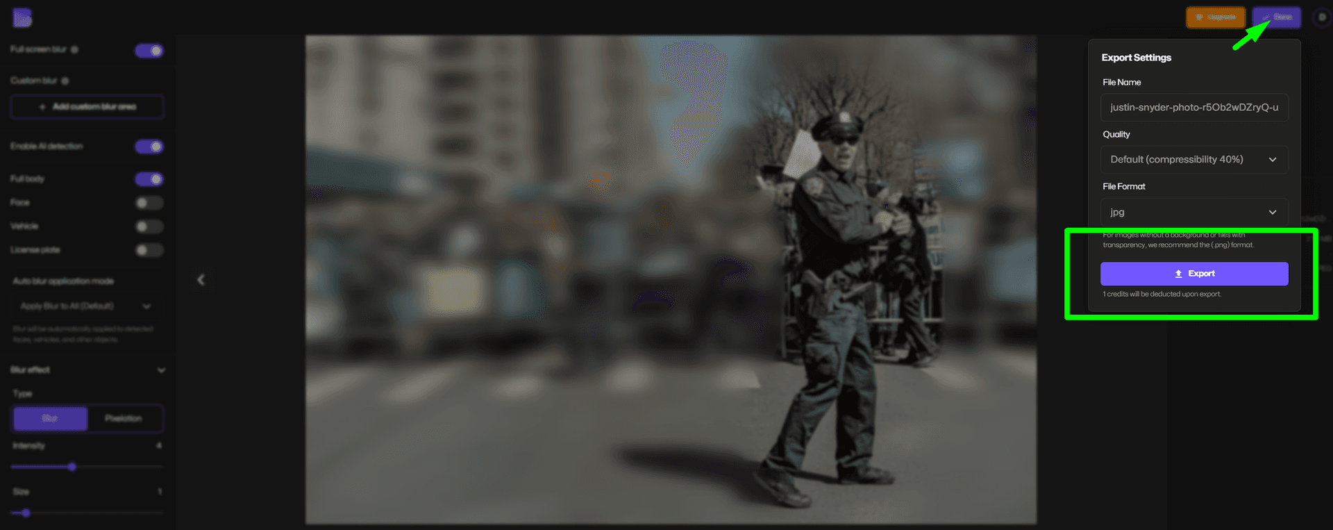 Exporting blurred background photo.