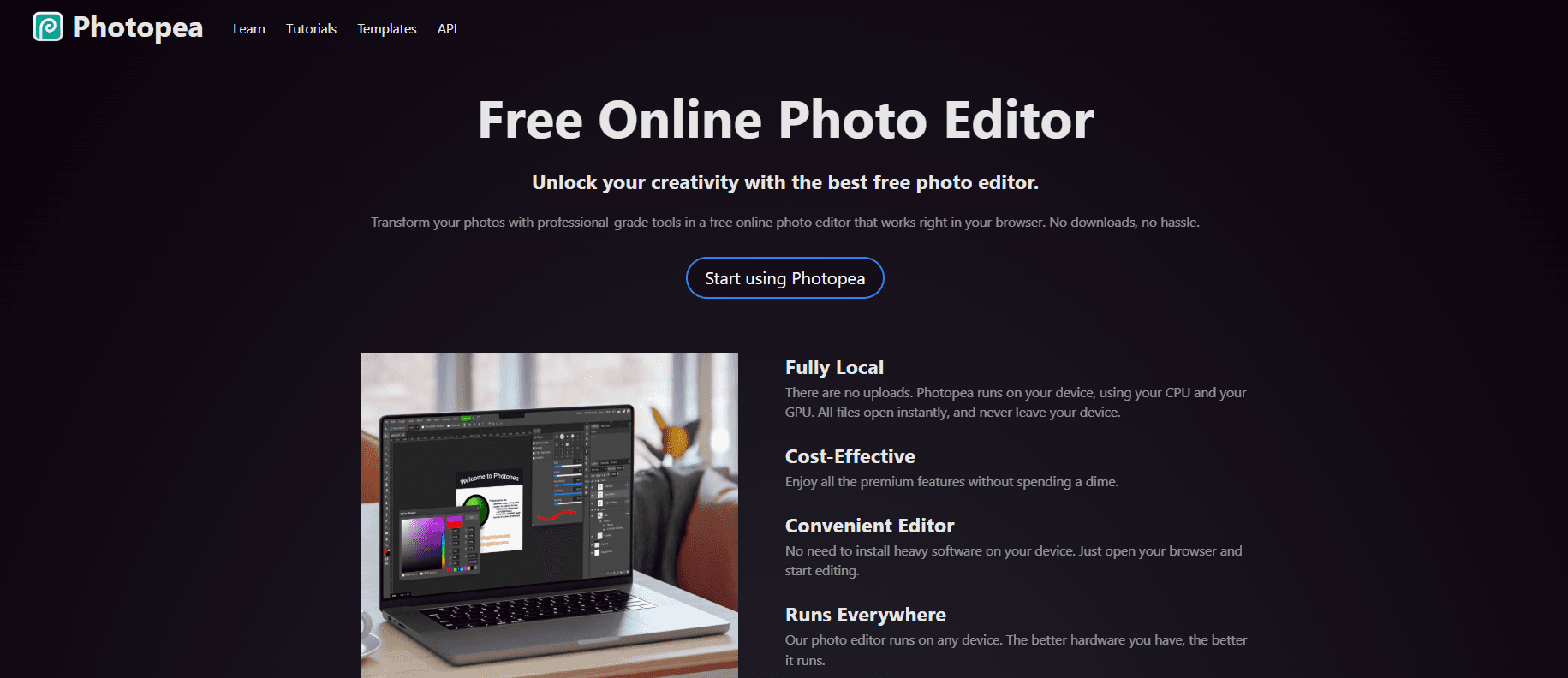 Photopea homepage.
