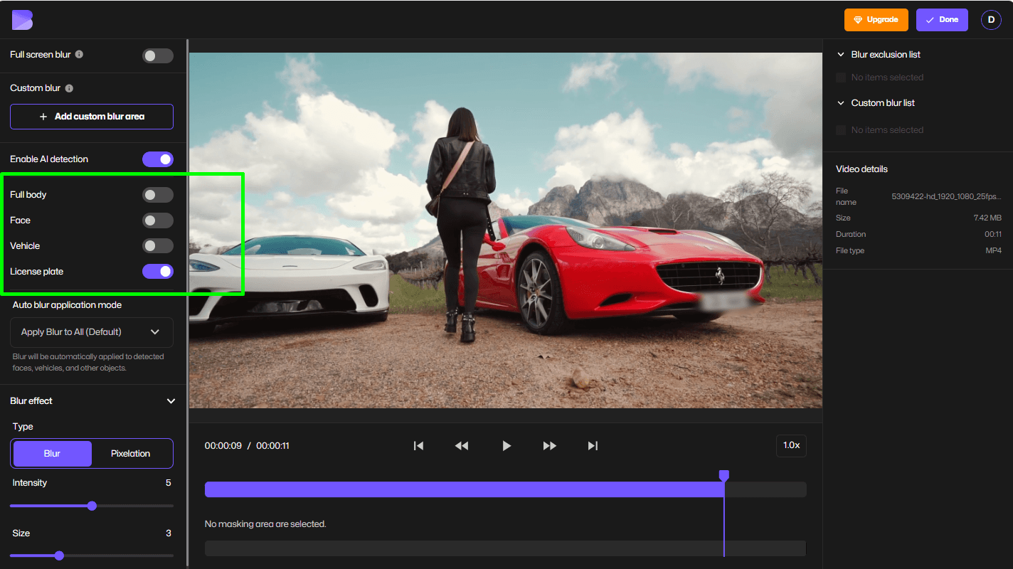 BlurMe AIを使用して自動的にぼかされたナンバープレート