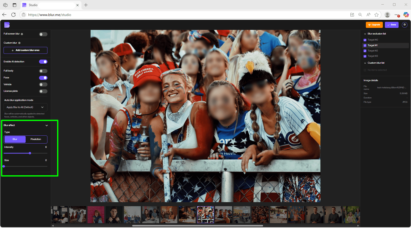 Ajustando el difuminado de la imagen