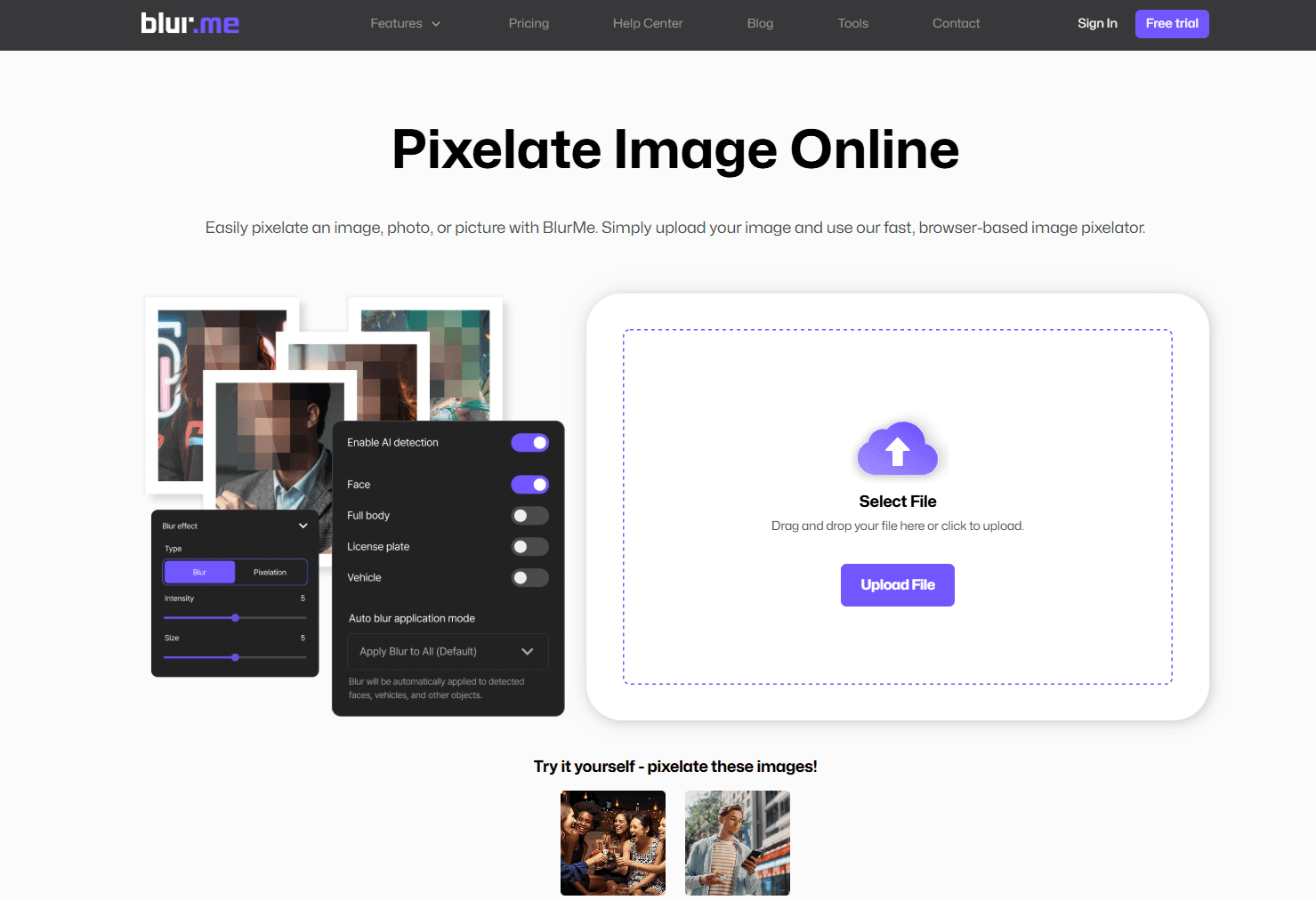 Écran d'accueil pour pixelliser l'image.