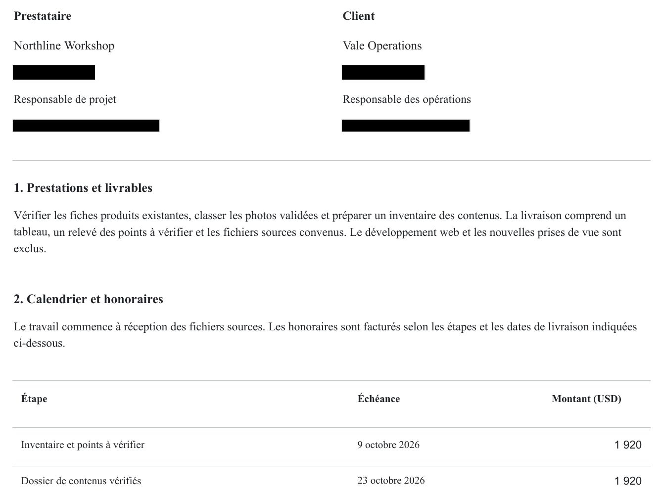 Partager un contrat — Données masquées